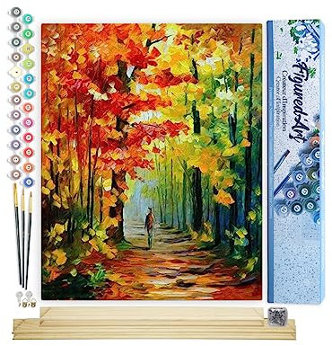 Figured'Art Malen Nach Zahlen Erwachsene Mit Rahmen Einsamer spaziergang im Wald - Paint by Numbers Basteln DIY Bastelset 40x50cm Mit Keilrahmen (nicht gespannt)