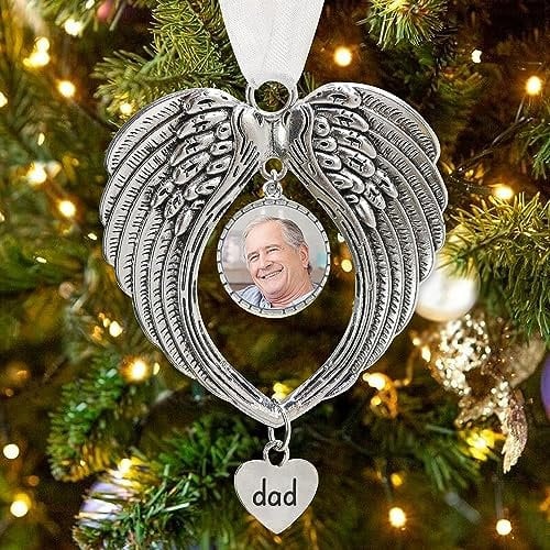 LYPER Angel Wings Christmas Photo Frame Pendant, Custom Memorial Ornament Always in My Heart Xmas Tree Hanging Decoration in Heaven Gift