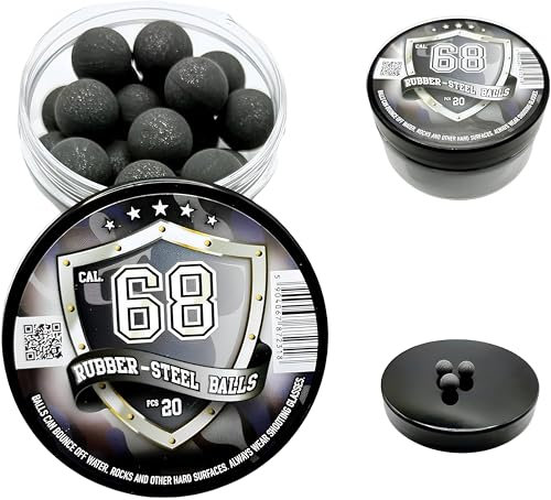 20 x Rubber Steel Balls in 68 Cal. Hochwertige Hartgummi-Stahlbälle Paintballs Reballs für Training Selbst- und Heimverteidigung Pistolen im 68 Kaliber