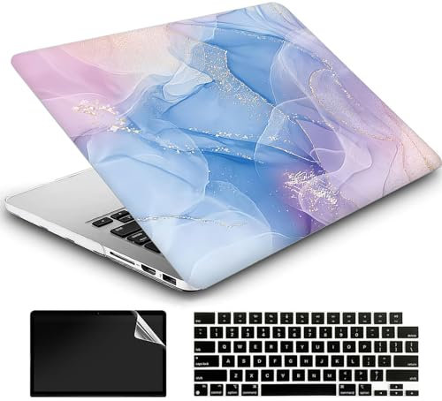 AMCJJ Compatible with MacBook Air 13.6 inch Case 2024 2023 2022 M3 A3113 M2 A2681 Chip Liquid Retina Touch ID, Plastic Hard Shell Case & Keyboard Cover & Screen Protector - Pink Blue Marble