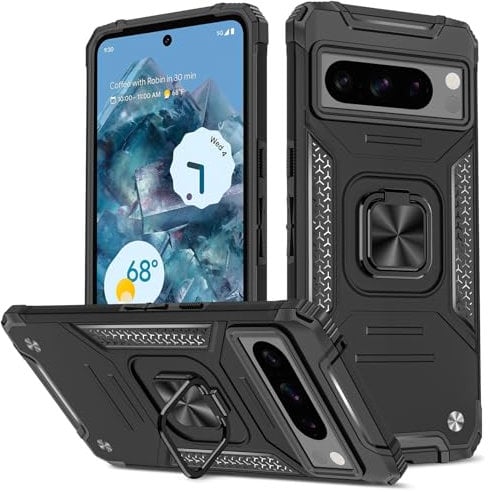 Btstring Case for Google Pixel 8 Pro, Shockproof Phone Case, Heavy Duty Personalised Case with Stand, Case Cover Support Magnetic Car Holder, Black