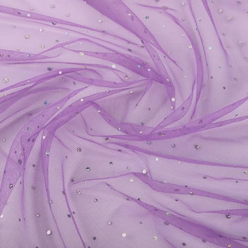 5 Yards Glänzender Glitzer Tüll Stoff,Meterware,150 cm Breit,mit kleine Pailletten Dekostoff Tüll Rolle,zum Nähen Basteln Dekorieren,DIY Handwerken,Vorhänge Bühne Kostüm Kleid Bekleidung,Violett