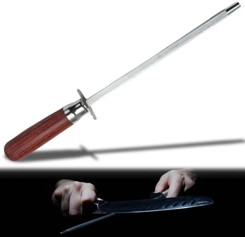 Premium Wetzstahl: Wetzstähle für Messer Messerschärfer aus gehärtetem Stahl mit Holzgriff, Messerstahl Schleifstab Messerschleifer für Profis Gesamt 29,2 cm/Stangen 19 cm