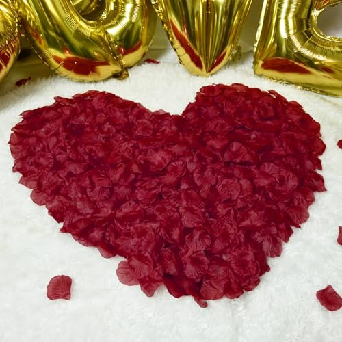 FFZZKJ Rosenblätter für Valentinstag Deko, Romantik 600 Stück Künstliche Rosenblätter, Seiden Rosenblüten für Valentinstag, Heiratsantrag, Hochzeit zum Streuen, Jahrestag, Geburtstag, Weinrot