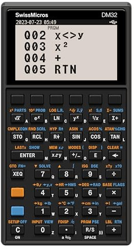 SwissMicros DM32 RPN Calculator – HP 32SII Inspired | 34-Digit Precision | Stainless Steel | USB-C | Multi-State Virtual System & Solver