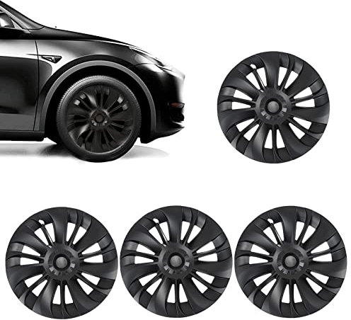 Radkappe für Model Y 2020–2023, 19 Zoll Mattschwarzer Austausch der Radkappen-Radabdeckung, 4-teilige Radnabenkappe, Modisches Design, Bietet Starken Schutz