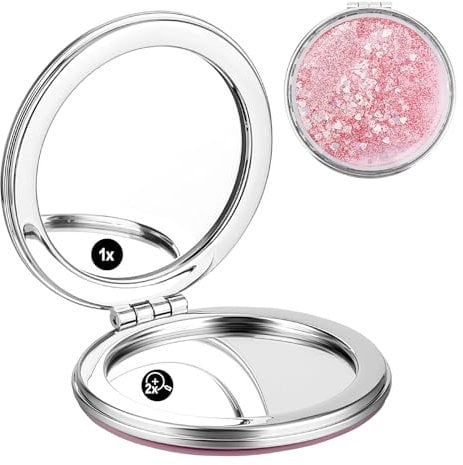 Molain Kleiner Klappbar Spiegel, Tragbarer Spiegel Runder Zweiseitiger Schminkspiegel Kleiner Klappbar Spiegel Taschenspiegel Vergrößerung niedlicher Kleiner Spiegel für Frauen Mädchen(Rosa)