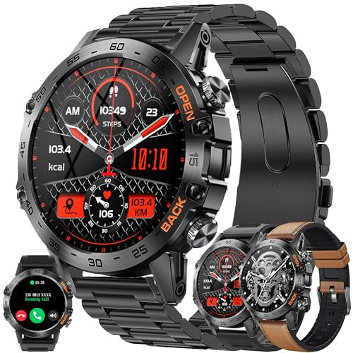 1.39 Inch AMOLED Men's Smart Watch with Bluetooth 5.2 Call, Smartwatch Compatible with Samsung Huawei Xiaomi Android iOS Pedometer GPS Shared Watch 123 Sports Heart Rate Monitor (Black)
