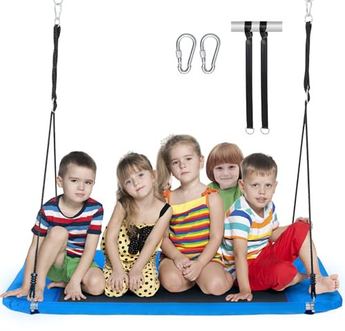 VEVOR Columpio de Árbol de Plataforma de 1524 mm para Niños y Adultos con Asiento de Tela Oxford 900D con 2 Correas para Colgar en el Árbol y Cuerdas Ajustables de Múltiples Hilos, Carga de 317 kg