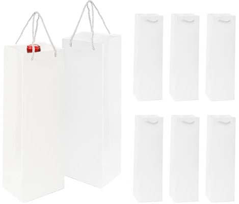 8 Pack Wein Geschenktasche, Weiß Weinflaschenbeutel aus Kraftpapier, Flaschentüten Geschenktüten Mit Griff, Organizer für Weihnachten, Hochzeit, Geburtstag Party