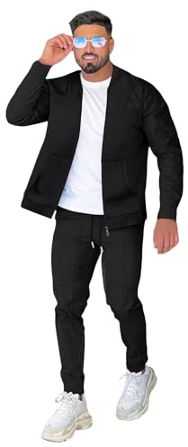 DONYKARRY Herren 2-Teilige Sporthemd mit Baseballkragen Sweatsuit Sets Dünner Male Trainingsanzug-Sets Mit Durchgehendem Reißverschluss, Trendige Jacke Anzug Sommer Outfits(Schwarz,XL)