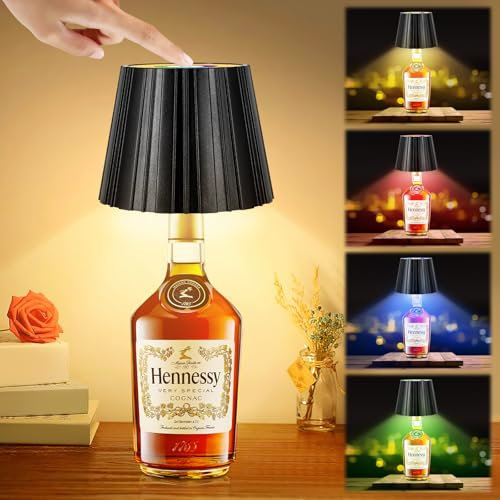 Viitech LED Flaschenlicht RGB, USB Wiederaufladbare Kabellose LED Tischlampe, Einstellbare Helligkeit und Lichtfarbe Flaschenlampe für Innen und Außen Restaurant Bar (Schwarz, Streifen)