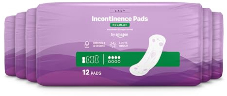 by Amazon Compresas de Incontinencia para Adultos de Tamaño Estándar, 72 Compresas de Incontinencia (6 Paquetes de 12 Compresas), Embalaje Individual, sin Perfume