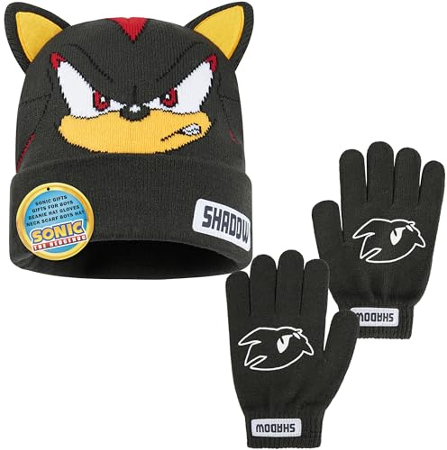 Get Trend SONIC THE HEDGEHOG Mütze Jungen Kinder Handschuhe Set, 4-12 Jahre, Warme Beanie, Winter Accessories, Geschenke für Jungs