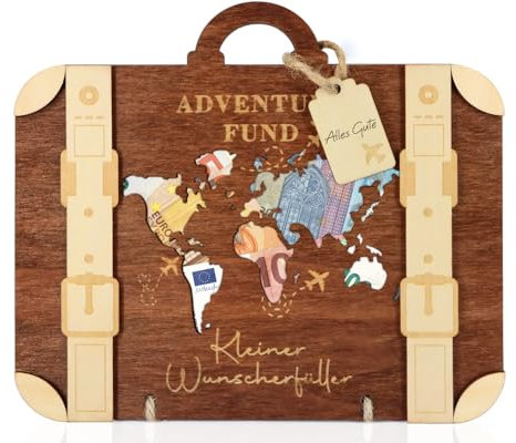 Giftota Geldgeschenk Reise - Mini Reisekoffer Holz - Reisegutschein Geschenk Verpackung Hochzeit & Reise, Reisekasse Geschenk