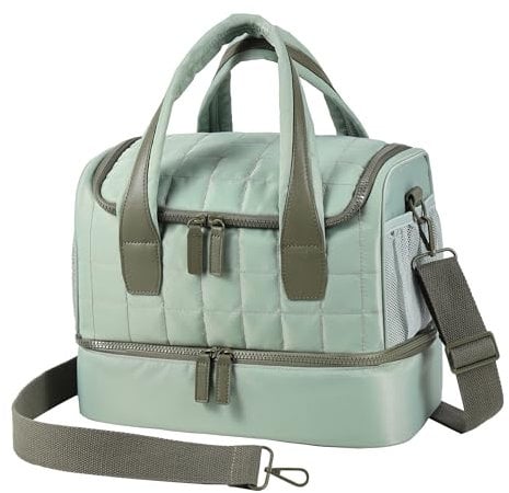 VOFIpremiAm Nail Polish Organizer Case Fits Nail Lamp and 50 Bottles,Quilted Nail Organizers and Storage for Nail Tech,Water Proof Nail Polish Storage Bag Fits Nail Kit Manicure Tools (Patented)-Green