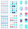 Lot de 96 faux ongles à presser pour enfants - Couverture complète - Ongles courts à coller - Faux ongles pré-adhésifs pour filles et enfants - Décoration d'ongles - Cadeaux de fête (bleu et vert)