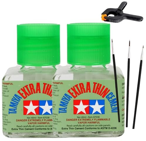 Model Glue Kit Bundle with Tamiya Extra Thin Cement 87038 40ml x2 CAOBundles Plastic Clamp x1 Plastic Kits Brushes x3