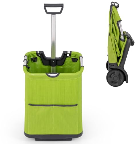 SOARS Einkaufstrolley klappbar, Einkaufswagen mit Teleskopstange & Rädern & 2 vorderseiten Taschen, 50L Shopping Trolley leicht, Einkaufstasche bis 35 kg belastbar