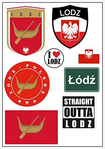 Daged Lodz Polen Aufkleber Karte 8 Stück - PKW Auto Motorrad Biker Flagge Fahne Vinyl ST