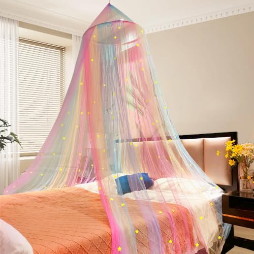BNGXR moustiquaire de lit, moustiquaire Grand lit, Ciel de lit Arc-en-Ciel, moustiquaire à Suspendre, Moustiquaire Baldaquin Intérieur et Extérieur pour Lits Simples et Doubles