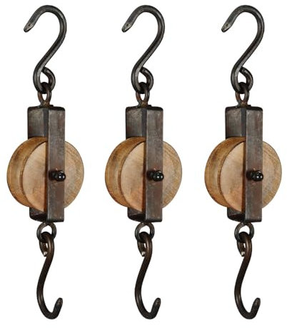 Posiwio 3tlg. Dekoseilwinde aus Holz und Eisen Landhaus Dekoration Haken L29cm