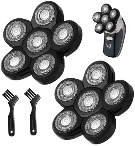 Kopfrasierer für Glatzen Rasierer Herren, Rasierer Kopf mit 6D Scherköpfe Ersatzklinge Bart Cutter für Head Shaver Nass-Trocken Rasierer Glatze Herren(Schwarz, 2PS)