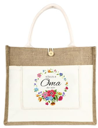 Anicy Jutetasche Beste Oma Personalisiert Muttertag Geschenk - Jute Einkaufstasche Jutebeutel zum Bemalen Jutetaschen Shopper Bag Jutebeutel Geschenk für Oma zum Geburtstag, Muttertag, Weihnachtstag