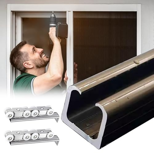 Kit de rail de porte coulissante en aluminium pour double porte avec fermeture amortie - Fixation murale ou plafond