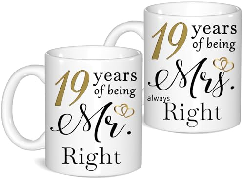 19 Year Anniversary Coffee Mugs Set of 2, 19th Anniversary Wedding Gifts for Wife Husband Parents Grandparents Men Women Him Her, 19 Year Valentines Engagement Couple Cups