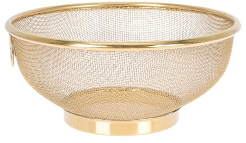 Golden Stainless Steel Colander Bowl Large Mesh Strainer | Modern Look, Easy Handling and Rinsing, Straining for Kitchen Use, Fine Mesh Basket