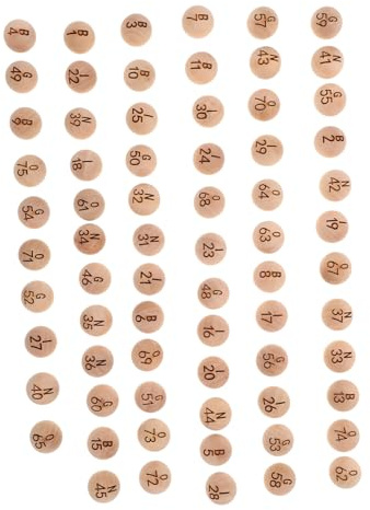 KONTONTY Bingo Kugeln 1-75, 75 Stück für Spiele und Partys | Natürliche Maserung, Klar Eingravierte Zahlen, Leicht und Tragbar, Passendes Zubehör für Familienfeiern