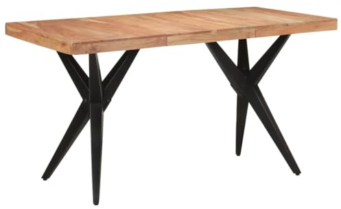 QUAHEAS Esstisch 140x70x76 cm Akazie Massivholz Schwarz, gebleichte Oberfläche, stabiles pulverbeschichtetes Eisengestell im Industrie-Stil, moderner Küchentisch für Esszimmer & Wohnzimmer