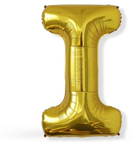 FUNXGO XXL Folienballon Buchstabe I Gold Glänzend ca. 100cm - Riesen Alphabet Ballon - Helium oder Luftfüllung - Ideal für Geburtstag, Hochzeit, Jubiläum, Party Deko & JGA - Ballon I Gold