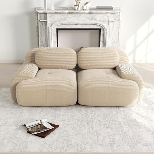 A ALFRESCOOL Modulares 2 Sitzer Sofa aus Cordstoff, Boneless Couch, Compressed Sofa, Ohne Montage & Rutschfester Unterseite, frei Kombinierbar, für Wohnzimmer, Ruhezonen, 208×103×75cm (Beige)