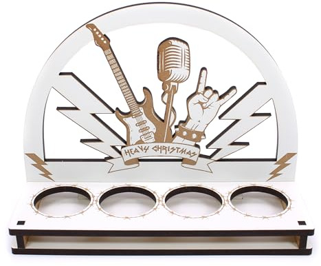 Dekolando Teelichthalter „Heavy Christmas“ – Adventskranz im Schwibbogen-Design für 4 Teelichter – HDF mit brauner Lasergravur – rockige Weihnachtsdeko für Metal Fans, 20×15×7 cm