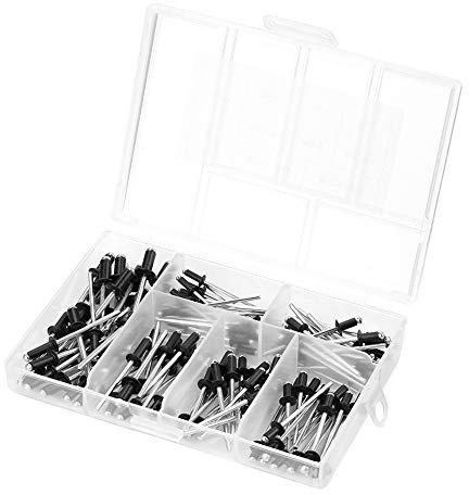 YDuupxe Rivetti Ciechi in Alluminio, Rivetti in Alluminio Ciechi Neri Kit Assortimento di Elementi di Fissaggio con Scatola per Pistole Rivettatrici Pneumatiche, a Strappo, a Strappo