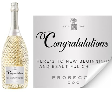 Prosecco Label Gift Ready - Premade Happy Birthday, Graduation Wedding Anniversary Mum & Wife Prosecco Gifts for Women Prefilled Silver Metallic Wine Labels Teacher Gifts (Here's to new Beginnings)