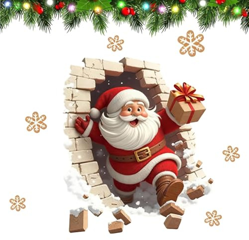 Weihnachtsmann Bricht Ziegelsteine Wandtattoo | Weihnachtsman Wandaufkleber | Selbstklebend Weihnachtsmann Wandtattoo | Lustige Wandaufkleber Aufbrechen Weihnachts Deko für Zuhause