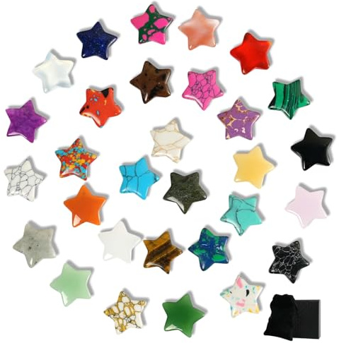 Sugfews Stern Edelsteine für Kinder, 30Stk Heilung Kristall Edelsteine, Glücksbringer Kristalle, Sterne Kristalle Set Frau, Bunt Eingelegter Glücksstein für Meditation, Chakra, Balancing, DIY Basteln