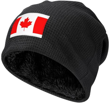 Kanada Flagge Mütze Beanie Hut Haube Herren Damen Frauen Männer Innenfutter aus Fleece Strickmütze Wintermütze Dehnbare Weiche Wollmütze Warm klassisch Uhrenkappen