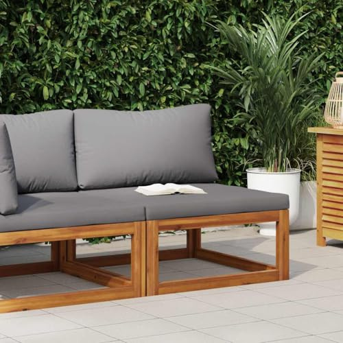 Hoopleep Modular-Mittelsofa, Akazie Massivholz, Dunkelgraue Kissen, Outdoor Garten Terrasse Möbel, Robustes Loungesofa für Außenbereich, 68x70x60cm