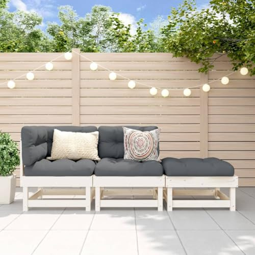 mtlskopl 3-teiliges Garten-Lounge-Set Weiß Kiefer massiv 183 x 61 x 62 cm modulares Balkon-Sofa wetterfestes Terrassen-Möbel mit Eckbank und Hocker für Garten Terrasse oder Wintergarten