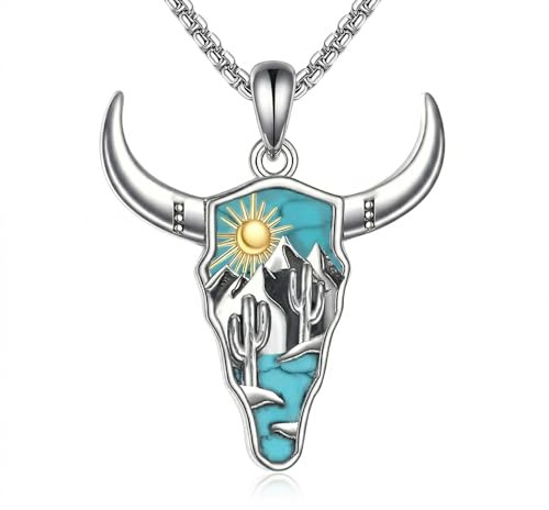 CUPENDA Western Halskette 925 Sterlingsilber Türkis Western Kuh Berg Kaktus Anhänger Halskette Country Türkis Schmuck für Damen Cowgirls Cowboys