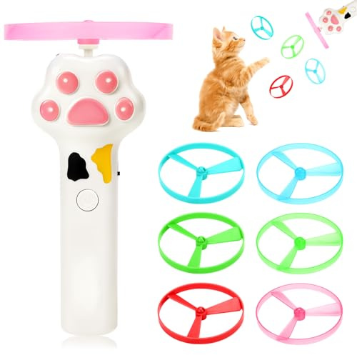 Cat Fetch Jouets Interactif Volants pour Chat avec 6 Disques Ensembles de Jouets Jeu en Hélicoptère Volant pour Chats et Enfants, Cadeaux Amusants pour Chats et Petits Chiens