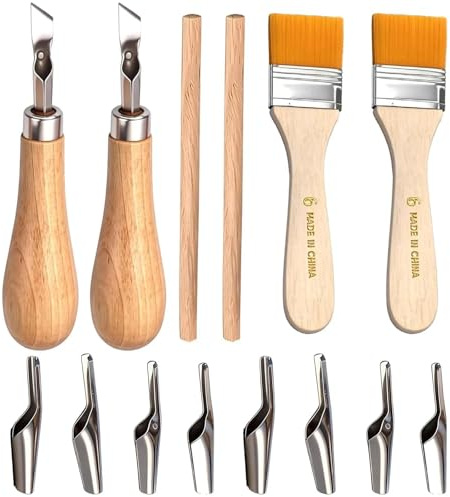 18 Pièces Outils Sculpture Bois Gouge Linogravure Gravure Sur Bois | Acier Inoxydable,Poignée en bois; Bois, Tampon,Estampe; Petit volume Gravure Fine; 18 Pièces, Multi-Formes tête de coupe