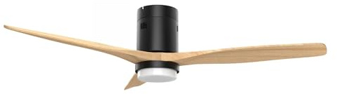 Energy Sistem SoundAir Ventilador de Techo con Altavoz Bluetooth, Motor DC, 132cm, Negro, Madera Natural, Moderno, Luz LED Regulable, Interior