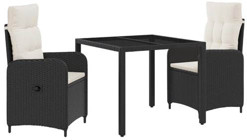 vidaXL Outdoortisch-Set 3 pcs Schwarz und Cremeweiß 90 x 90 x 75 cm, Stilvolles, modernes Essset für draußen, wetterfest, perfekt für Partys im Garten, Balkon oder beim Essen im Freien