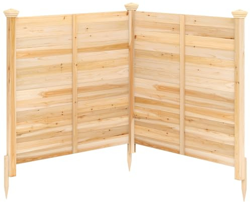 COSTWAY Gartenzaun 2-teilig, 119 x 119 cm, Tannenholz, Zaun mit 3 Pfosten, dekorativer Sichtschutzzaun, Holzzaun für Klimaanlagen Mülltonnen, freistehender Steckzaun für Garten Outdoor (Natur)