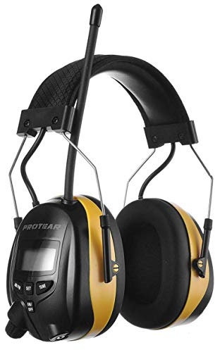 PROTEAR Digital AM FM Radio Hearing Protection Headphones with MP3 Compatible - Adjustable NRR 25dB Noise Reduction Safety Ear Muffs for Working Lawn Mowing Construction,with a Ear Muff Clip